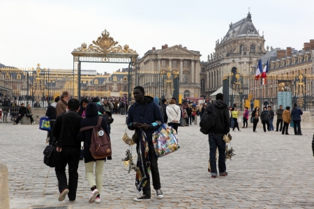 PARIS - APRIL 28  Visitors go to Versailles palace April, 28, 2013  The Versailles palace has been on UNESCO World Heritage List for 30 yearsのeditorial素材