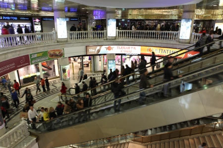 MOSCOW, RUSSIA - OCT 5: underground shopping center Okhotny Ryad on October 5, 2013 in central district of Moscow, Russia. There are more 100 stores and it is popular for international touristsのeditorial素材
