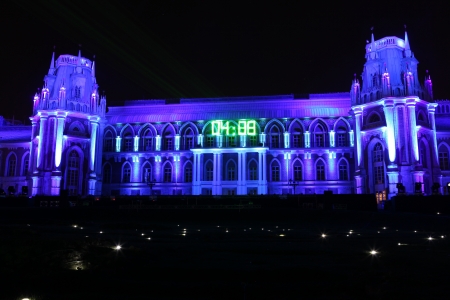 Night view of The palace Tsaritsyno history museum in Moscow, Russiaのeditorial素材