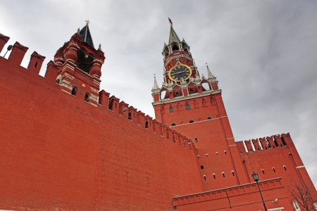 Spasskya and TsarskayaTowers of Moscow Kremlin at Red Square in Moscow, Russiaの写真素材