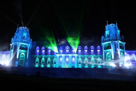 Night view of The palace Tsaritsyno history museum in Moscow, Russiaのeditorial素材