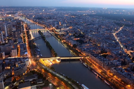 Famous Night view of Paris with the Seine river from the Eiffel Tower, Franceの写真素材