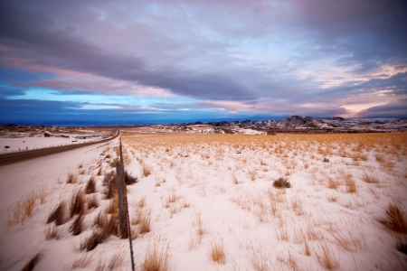 Beautiful sunset at Winter Mt and clouds sky, Montana, USAの写真素材