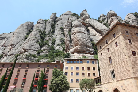 Santa Maria de Montserrat Abbey in Monistrol de Montserrat, Cataの写真素材