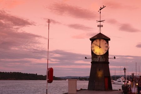 Clock tower on the pier of Oslo の写真素材