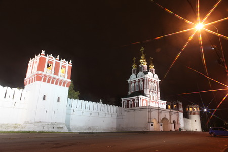 Beautiful night view of Russian orthodox churches in Novodevichy Convent monastery, Moscow, Russia.のeditorial素材