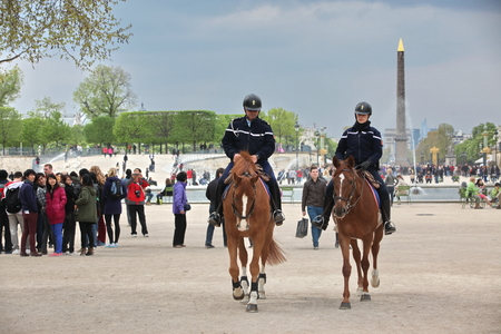 PARIS - APRIL 27: French police control the street, Paris the 27 april 2013, France. Paris is one of the most populated metropolitanareas in Europeのeditorial素材