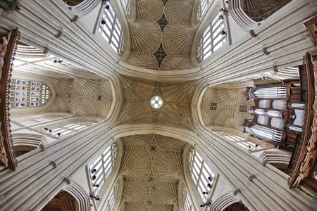 Bath Abbey, Bath, England. 17th century Fan vaulted ceiling.のeditorial素材
