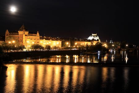 Classic Prague - night view to old buildings and street ,  Czech Republicの写真素材