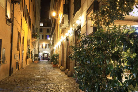 Empty Night street in Rome, Italyの写真素材