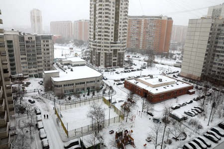Winter snowfall in Moscow, Russiaの写真素材