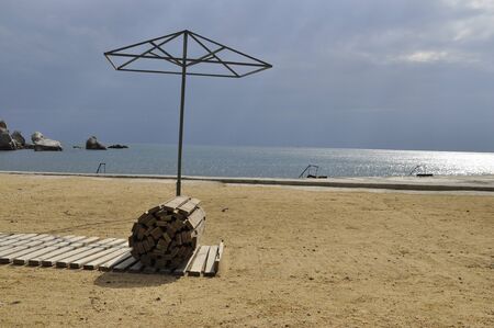Deserted autumn beach of the black seaの写真素材