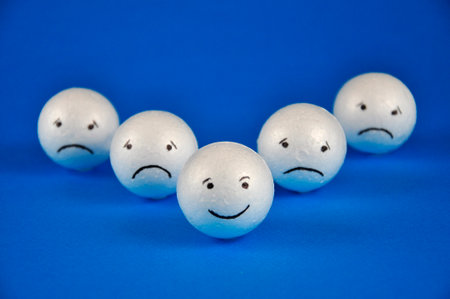 Emotions concept. Happiness and depression faces.の写真素材