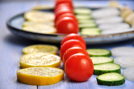 composition of vegetables and fruits.の写真素材