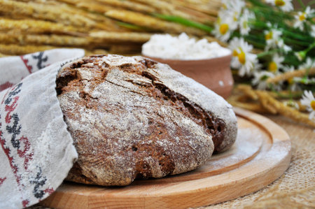 Homemade black bread. selective focusの写真素材