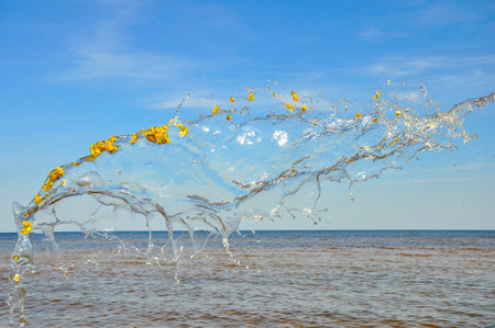 A splashing wave on the sea.の写真素材