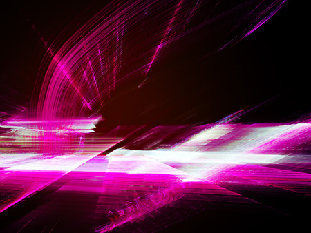 Abstract background element. Fractal graphics. Three-dimensional composition of glowing artifacts. Glitch aesthetics. Pink on black colors.の写真素材