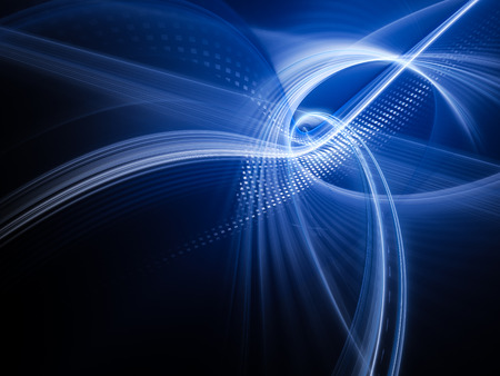 Abstract background element. Fractal graphics series. Three-dimensional composition of glowing lines and mosaic halftone effects. Information and energy concept. Blue and black colors.の写真素材