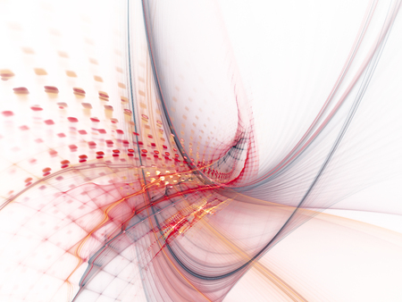 Abstract background element. Three-dimensional composition of wave shapes, grids and particles. Science and technology concept. Red, black, orange and white colors.の写真素材