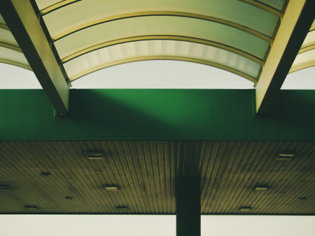 Modern Gas Station Canopy with Geometric Designの写真素材