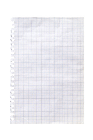 Torn sheet of white checkered paper isolated on transparent background showing grid lines perfect for notes, drawings, and mathematical calculations.の写真素材