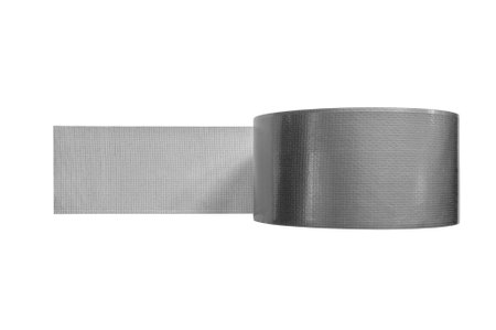 A roll of reinforced duct tape isolated, showing woven carbon tape adhesive on a clear background.の写真素材