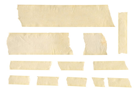 A collection of adhesive strips arranged neatly on a clean surface showcases their light transparency and sticky texture, ideal for a variety of projects.の写真素材