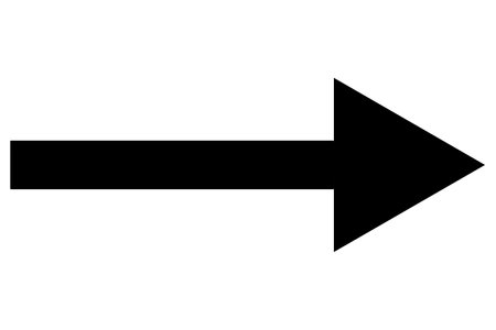 Icon of a straight pointed arrow. Black arrow indicating rightward direction. Isolated image.の写真素材