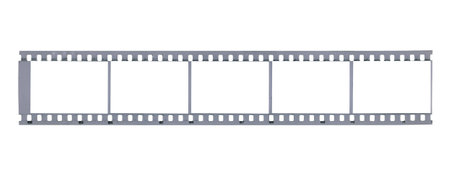 Old piece of black-and-white photographic film showcasing empty frames from a bygone era in photography and film development. Isolatedの写真素材