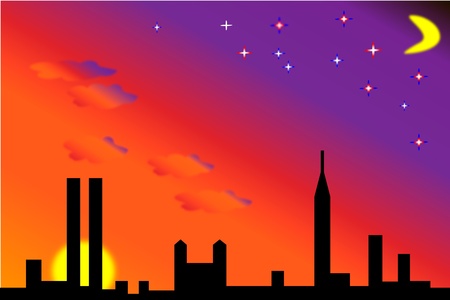 City silhouette over sunset. Abstract illustration.のイラスト素材
