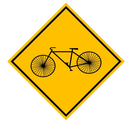 illustration of a bike on a yellow caution signのイラスト素材