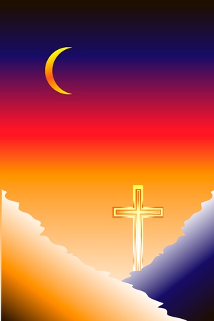 Cross in sunset illustrationのイラスト素材