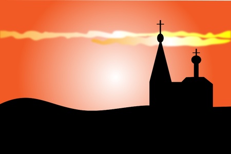 An orange sunset and orthodoxy churchのイラスト素材