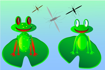 Two happy frogs and mosquitoesのイラスト素材