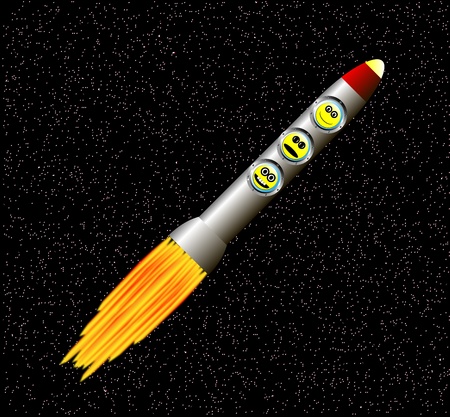 Stylized vector illustration of rocket ship in spaceのイラスト素材
