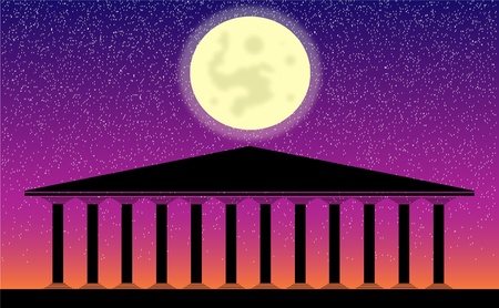 Greek temple at night- illustration for designのイラスト素材