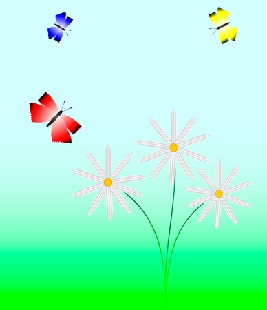 The vector illustration contains the image of  flowers and butterfliesのイラスト素材