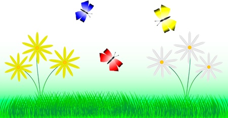 The vector illustration contains the image of  flowers and butterfliesのイラスト素材