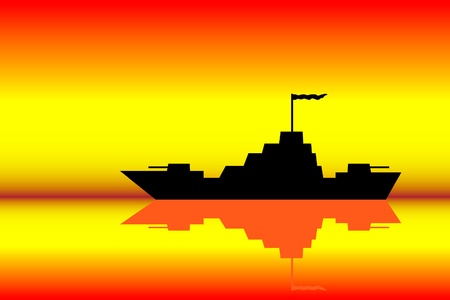 Vector silhouette image of a warship at sunsetのイラスト素材