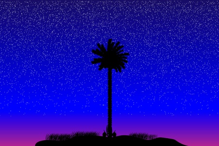 Silhouette of a tropical island at night - vectorのイラスト素材