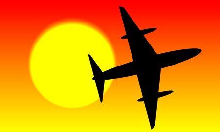 Plane in the red sky and the sunのイラスト素材