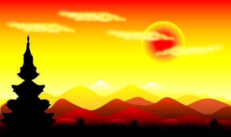 Landscape: Mountains at sunset - vector .のイラスト素材