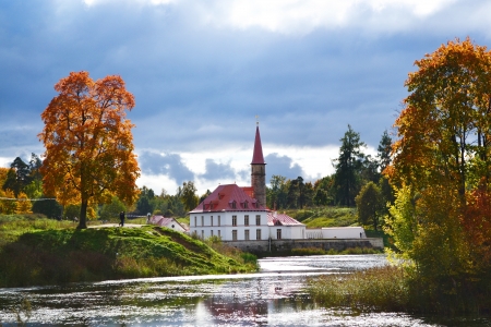 View of the Priory Palace, Gatchina, Russiaのeditorial素材