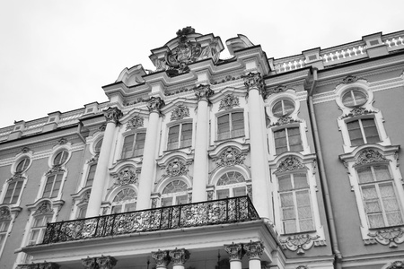 Catherine Palace in Tsarskoe Selo, St Petersburg, Russia. Black and white.のeditorial素材