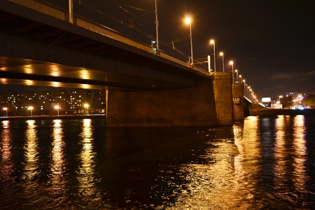 Night view of the Volodarsky Bridge in St Petersburg, Russia.