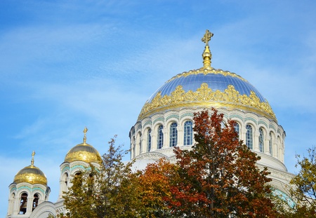 Naval cathedral in Kronstadt, Russia. Autumn .