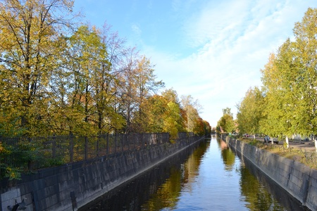 View of the old canal in Kronstadt, Russia.の写真素材