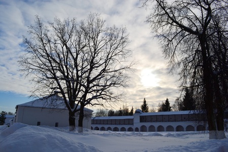 Dramatic sky in rural area in winter, Tikhvin, Russia.の写真素材