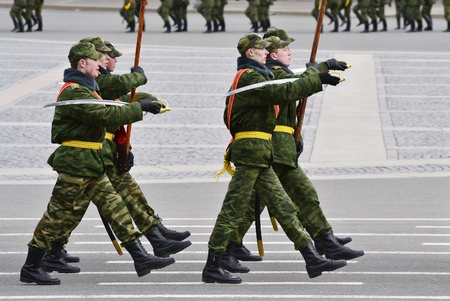 Saint-Petersburg, Russia - April 15, 2011 - Parade rehearsal before celebration of 66th Anniversary...
