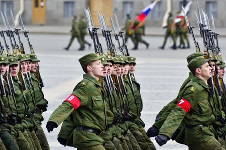 Saint-Petersburg, Russia - April 15, 2011 - Parade rehearsal before celebration of 66th Anniversary...